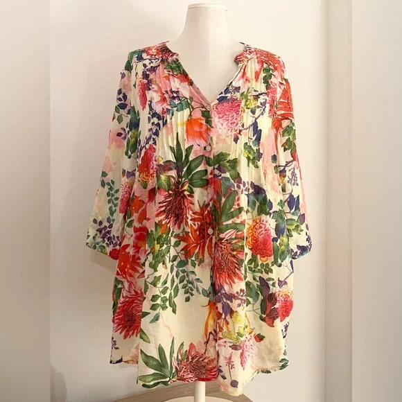 La Cera *Like New* Beautiful Floral Women’s Blouse Top Tunic | Size XL - Picture 3 of 12
